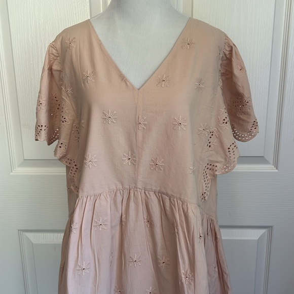 NWT Ann Taylor Loft Eyelet Scallop Flutter Sleeve Pink Blush Dress Womens Sz XXL - Picture 2 of 16